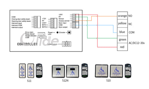 Olide-120B wiring diagram with M-512N wireless touchless activation handicap switch