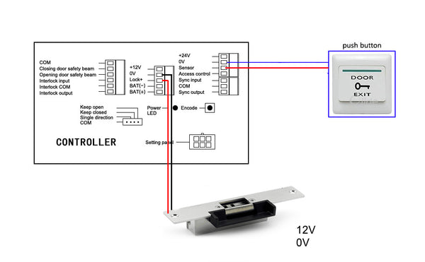 wiring diagram for Olide120BB with electric strike and push button