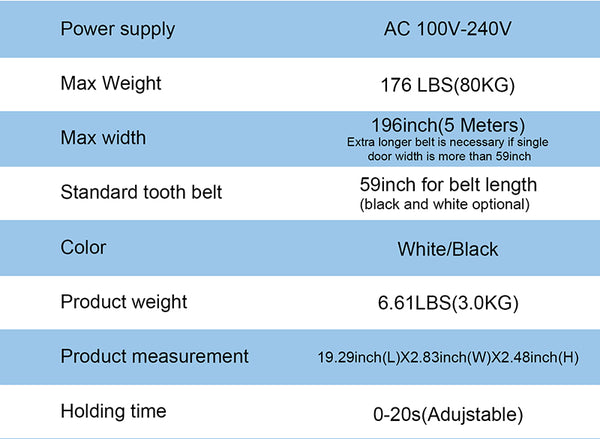 tooth belt household door opener technical parameters