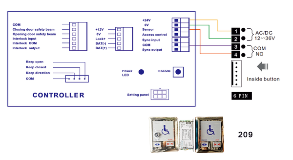 wiring diagram of Olide-120B automatic swing door opener with M209 disabled switches