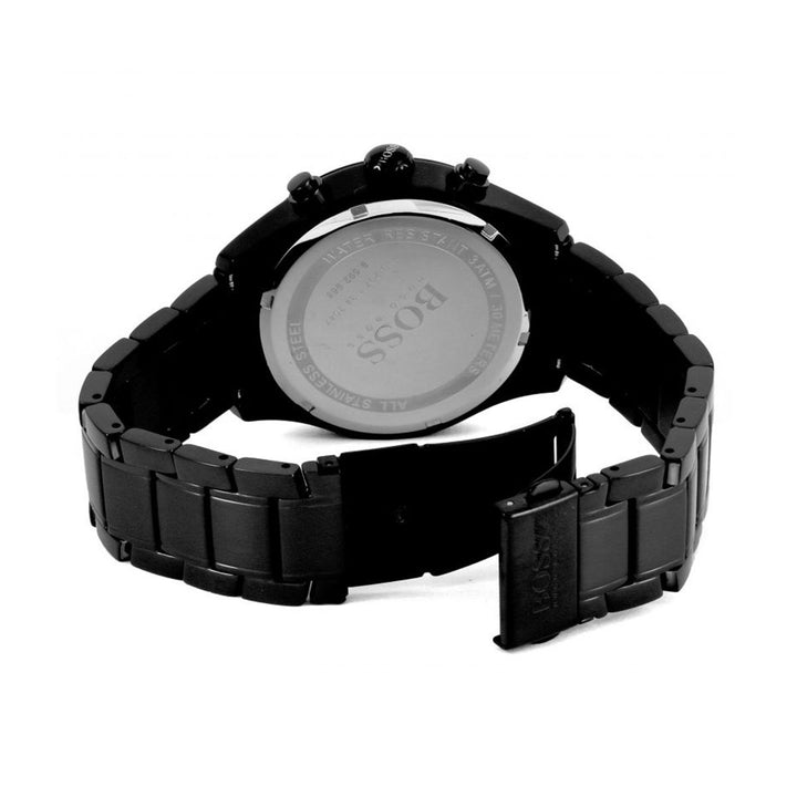 hugo boss grand prix men's black ion plated bracelet watch