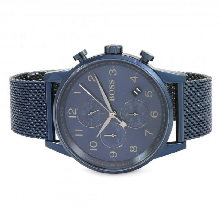 hugo boss navigator men's ion plated blue bracelet watch