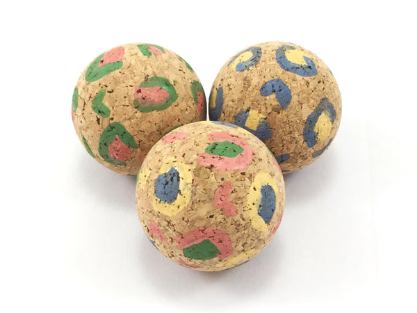 Eco friendly cat ball toys in sustainable cork with fun leopard print design