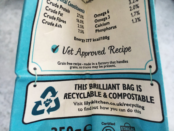 Lilly's Kitchen recyclable and compostable paper dog food bag