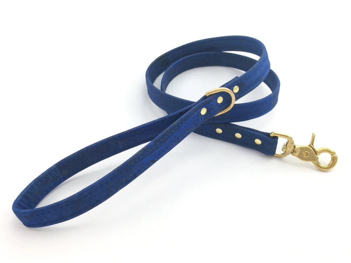Luxury Blue Dog Lead in Unique Vegan Cork Leather - Brass Trigger Snap ...