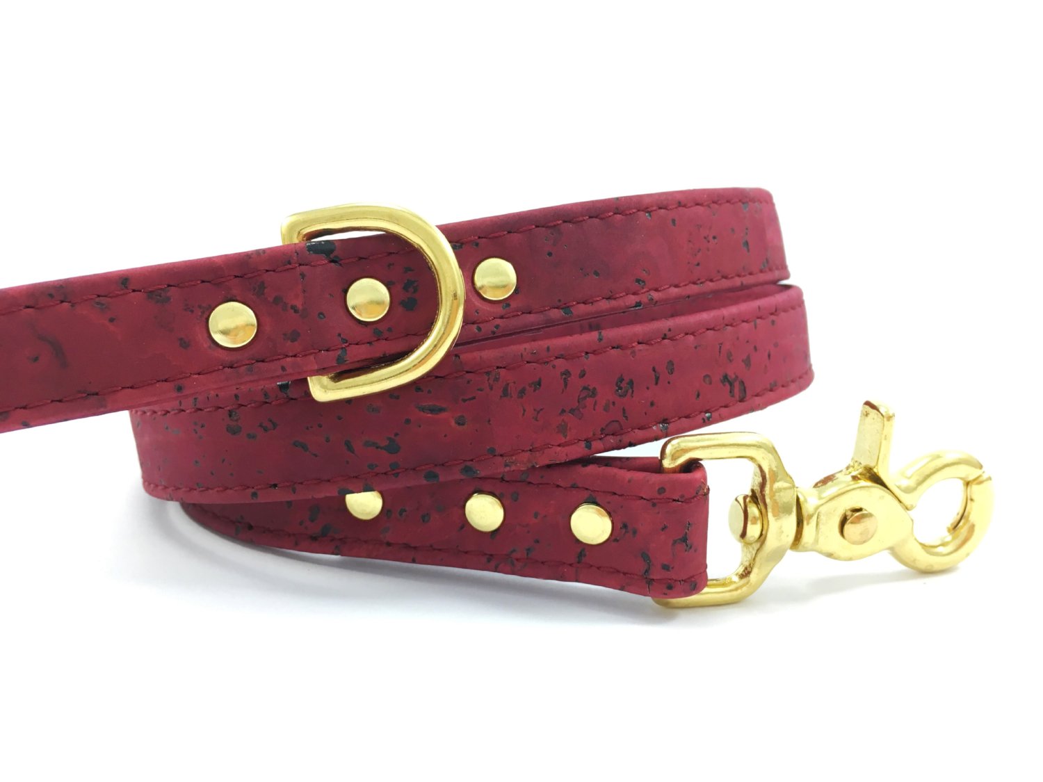 red leather dog collar and leash