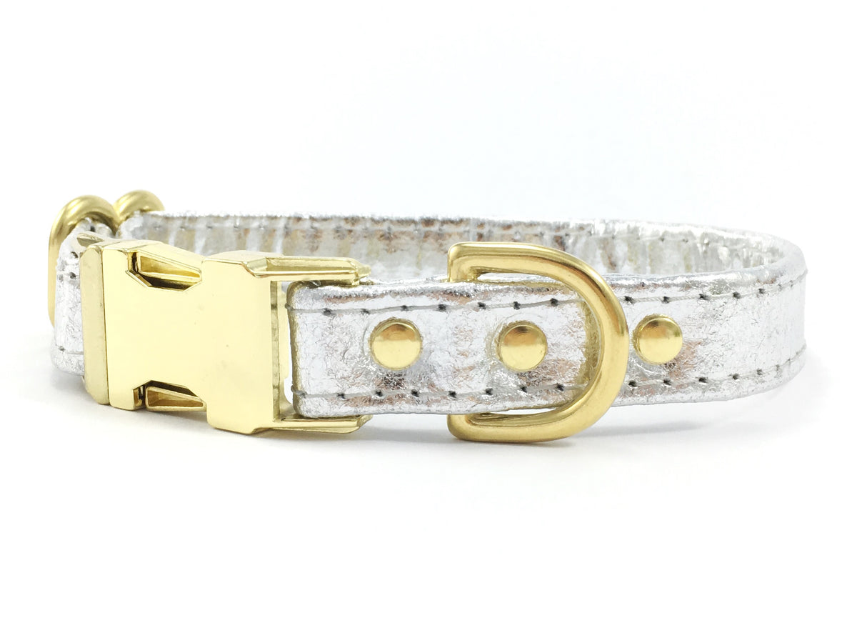 Bling Silver Dog Collar With Brass Buckle in Piñatex Vegan Leather ...