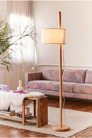 Floor lamp with wooden base
