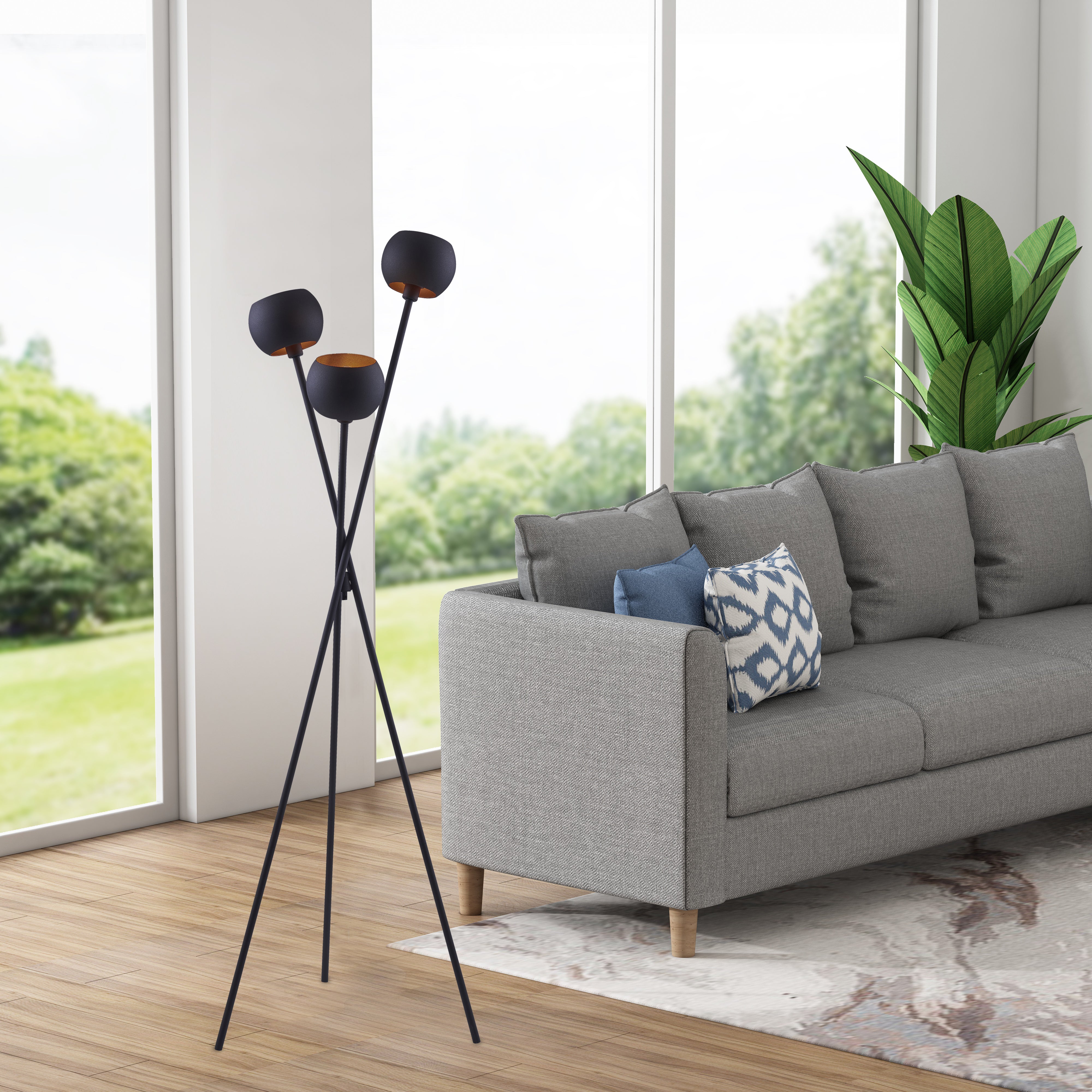 Modern black tripod floor lamp