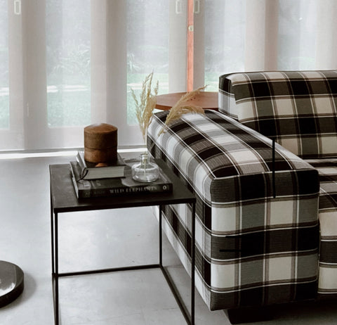 accent chair in check pattern