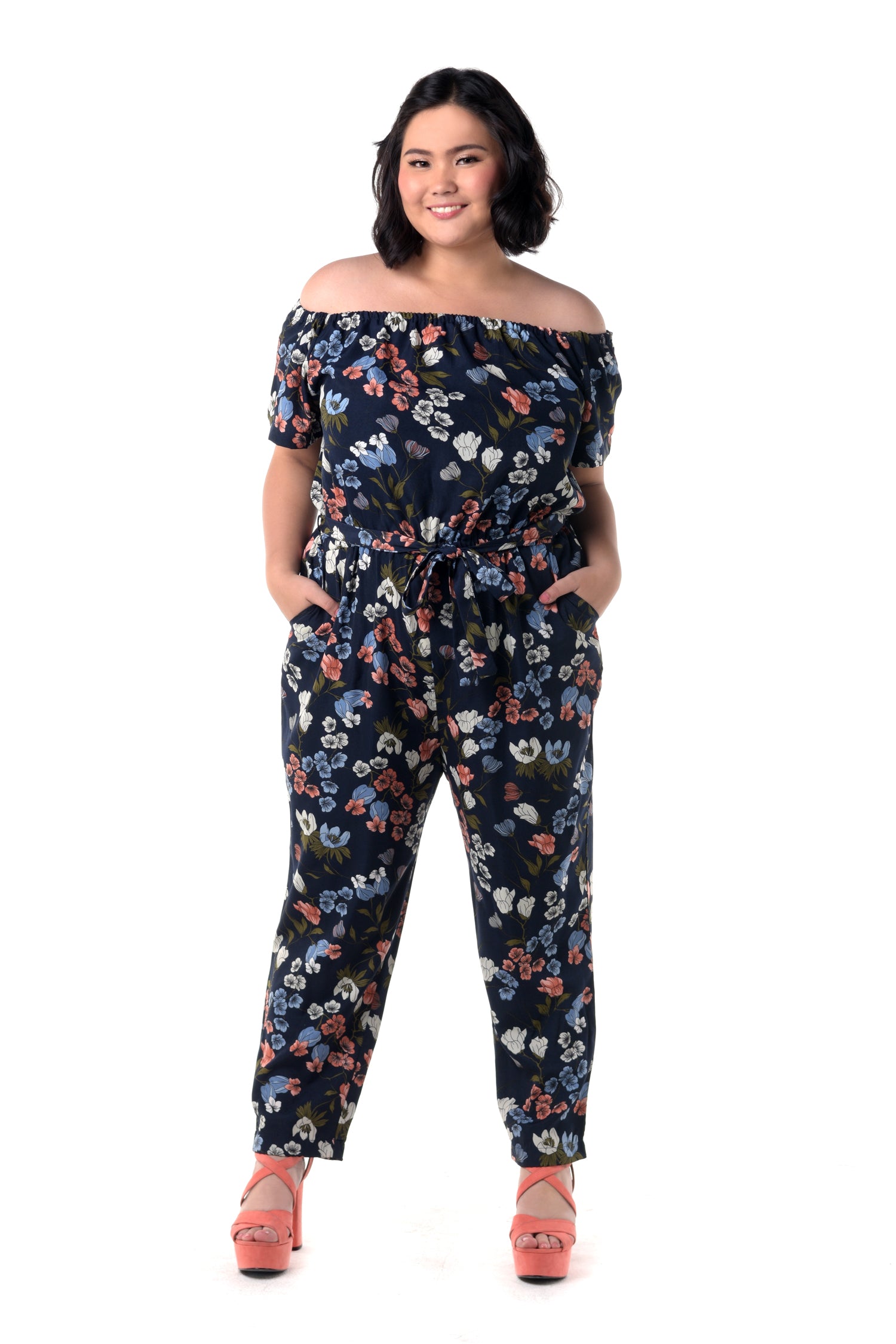 off shoulder jumpsuit floral