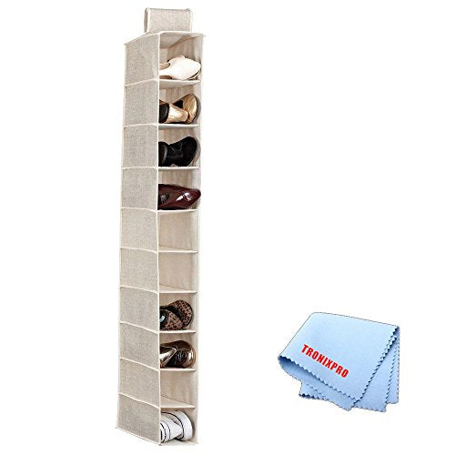 10 Shelf Hanging Closet Organizer in Beige + Tronix Microfiber Cleaning Cloth