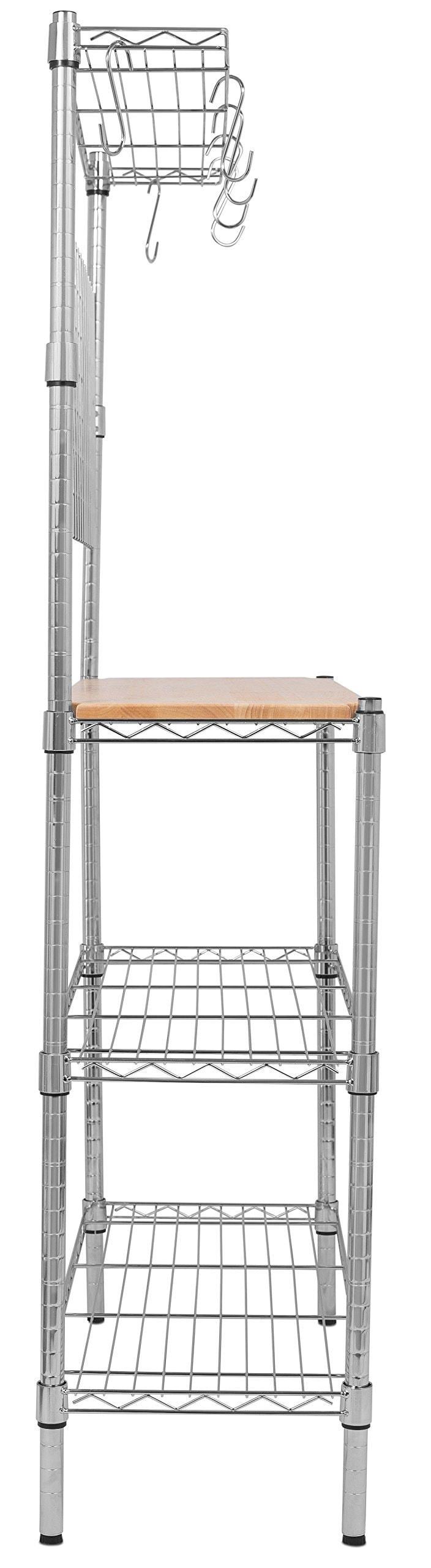 Internet's Best 3-Tier Baker's Rack | Chrome | Kitchen Storage Shelving | Adjustable Wire Stand with Removable Cutting Board and 6 Hanging Hooks