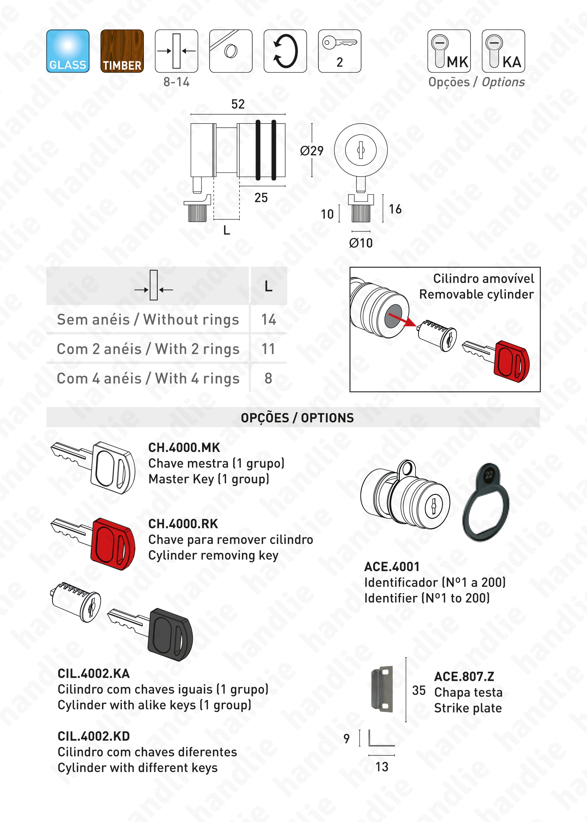 F 4000 Lock With Removable Cylinder For Cabinet Doors Handlie