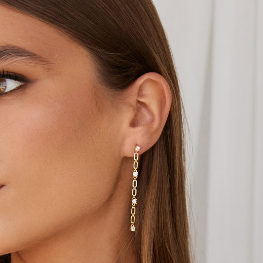 Jacinta Earrings Gold Chain with Zirconia Stone Setting