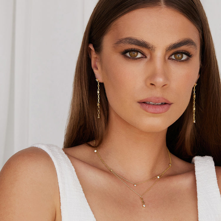 Jacinta Earrings Gold Chain with Zirconia Stone Setting