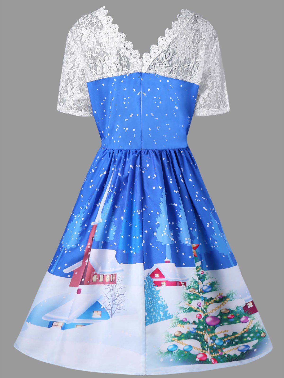 Christmas Plus Size Lace Yoke Swing Dress | bestdress1.com