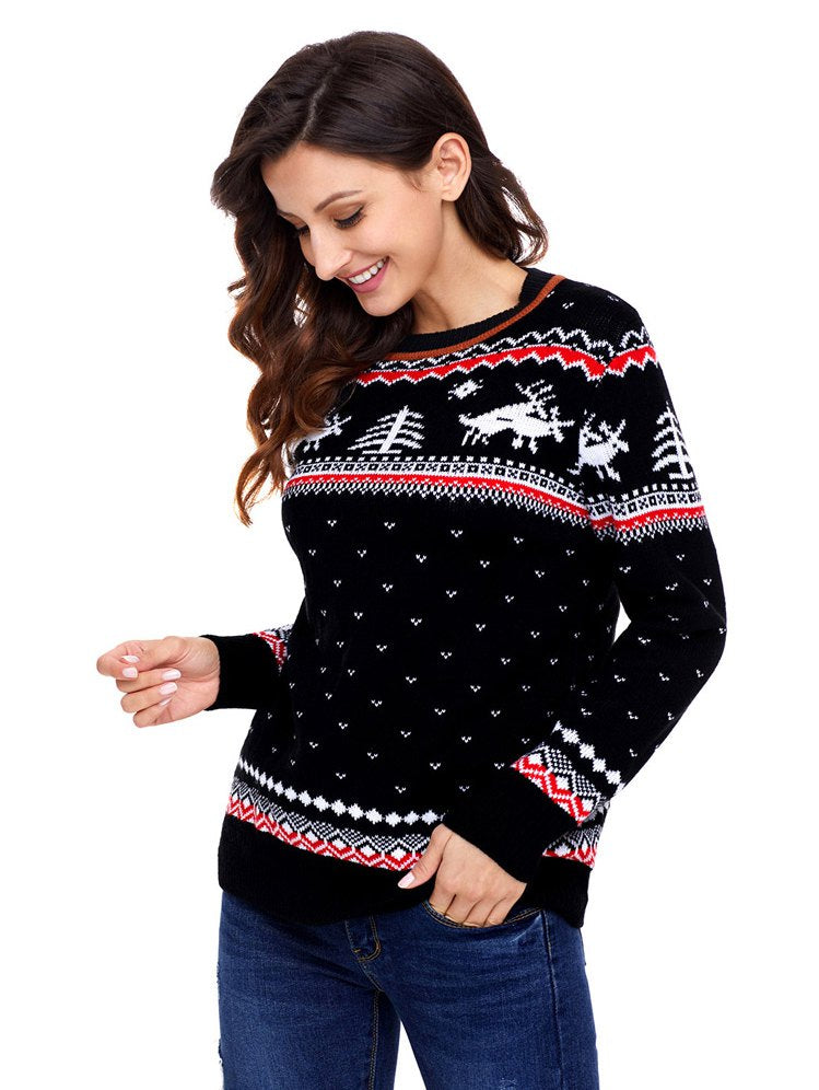 Christmas reindeer printed pattern base shirt knit sweater | bestdress1.com