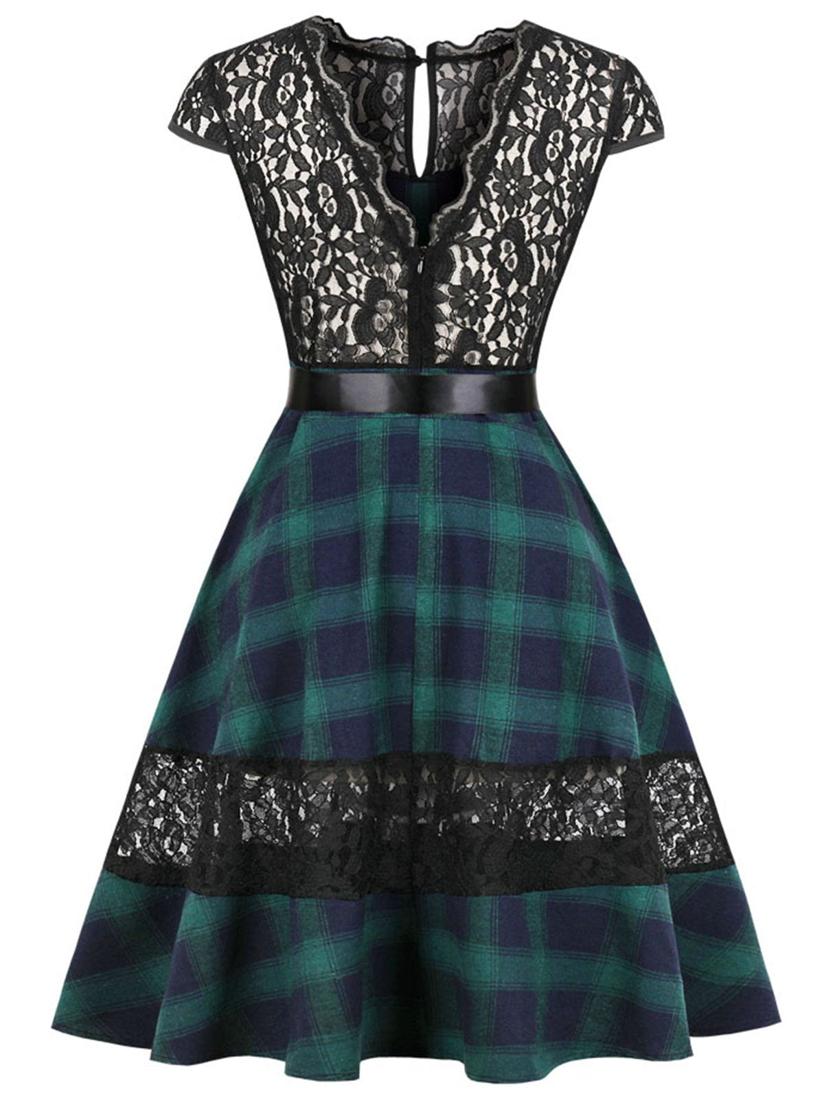 Vintage Lace Panel Plaid Pin Up Dress | bestdress1.com