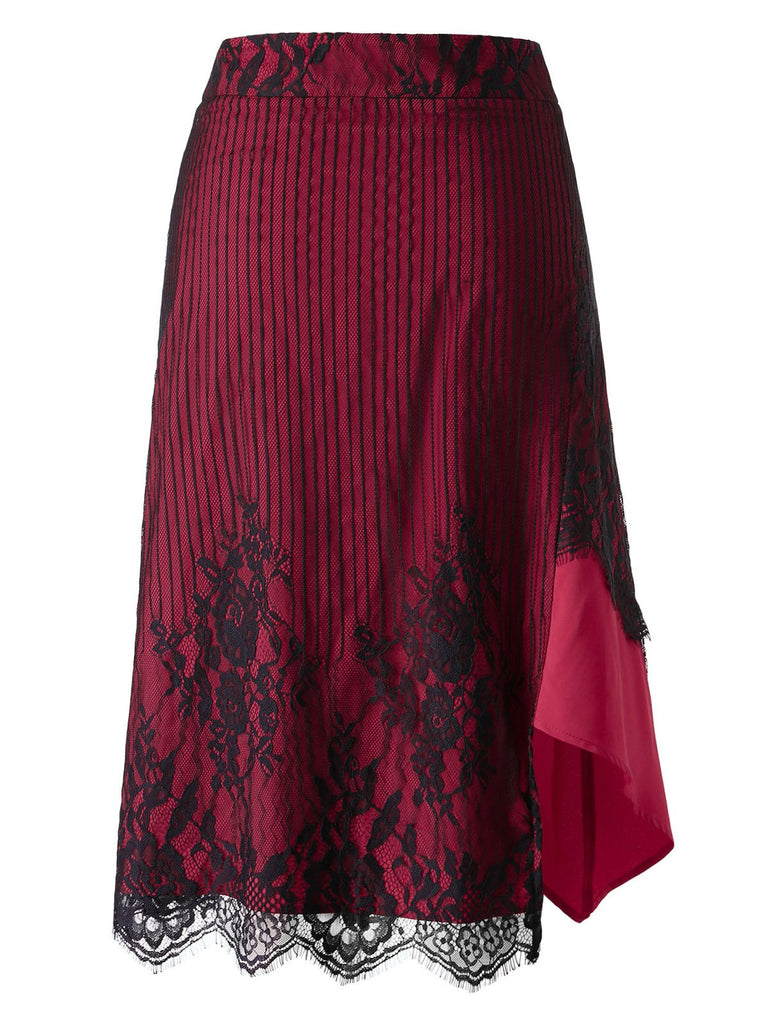 Plus Size Lace Overlay Midi Asymmetrical Skirt | bestdress1.com