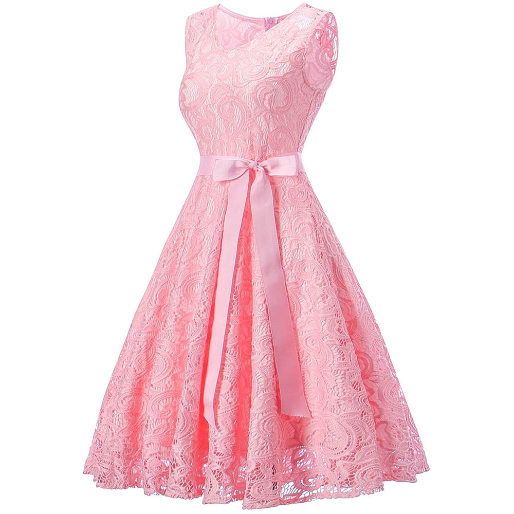 V Neck Sleeveless Lace Swing Dress | bestdress1.com