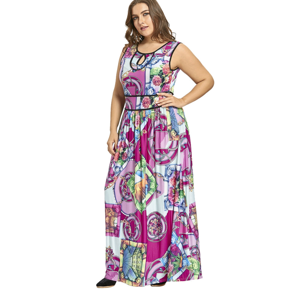 Tribal Pattern Plus Size Maxi Keyhole Jersey Dress | bestdress1.com