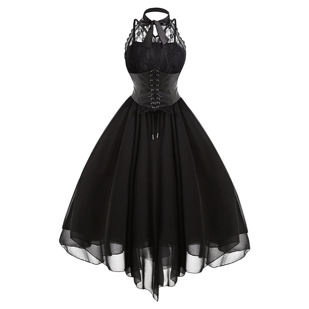 lace panel cross back gothic corset dress