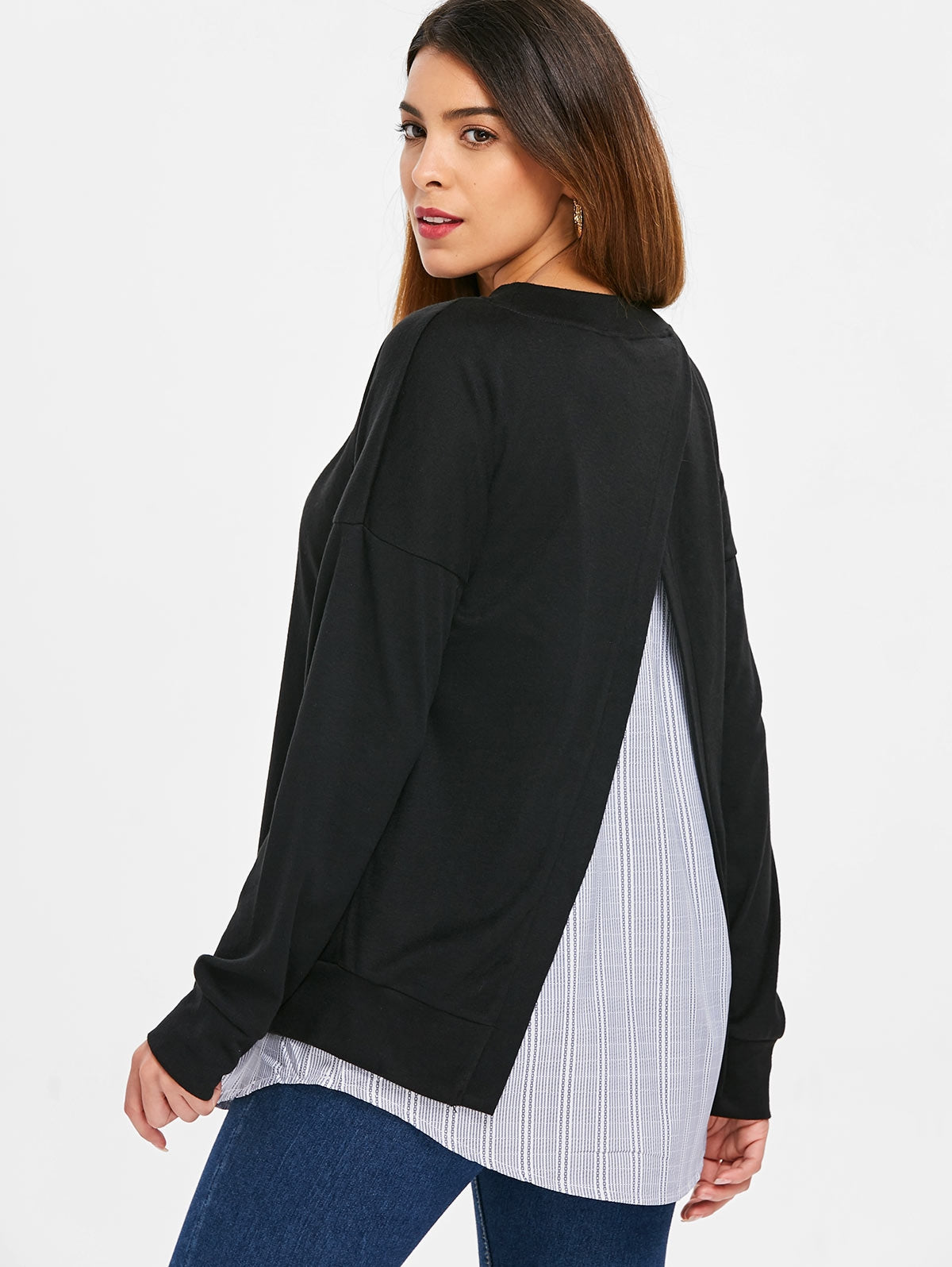 Long Sleeve Back Slit Sweatshirt | bestdress1.com