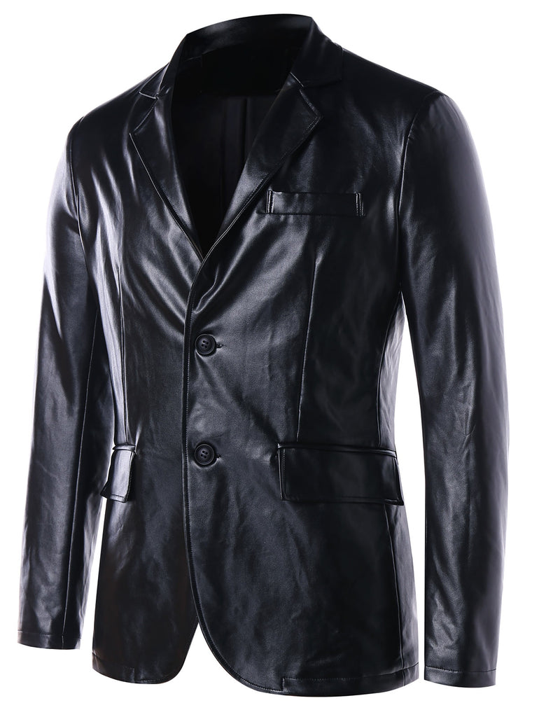PU Leather Single Breasted Lapel Collar Blazer | bestdress1.com