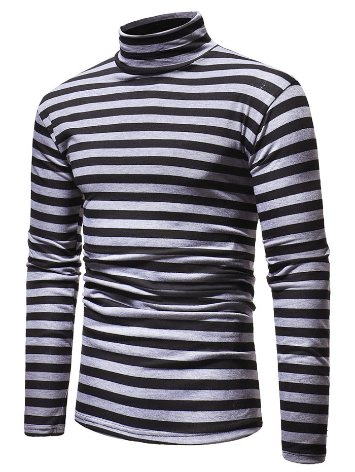 Classic Stripes Turtleneck Long Sleeve T-shirt | bestdress1.com