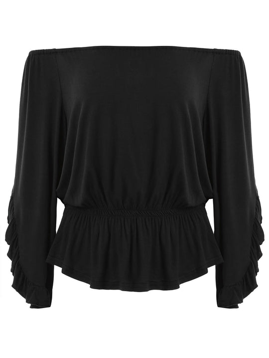 Off Shoulder Elastic Cinched Waist T-shirt | bestdress1.com