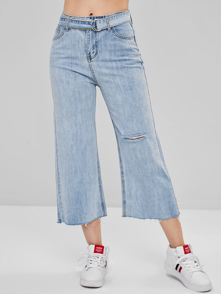 Wide Leg Raw Hem Jeans | bestdress1.com