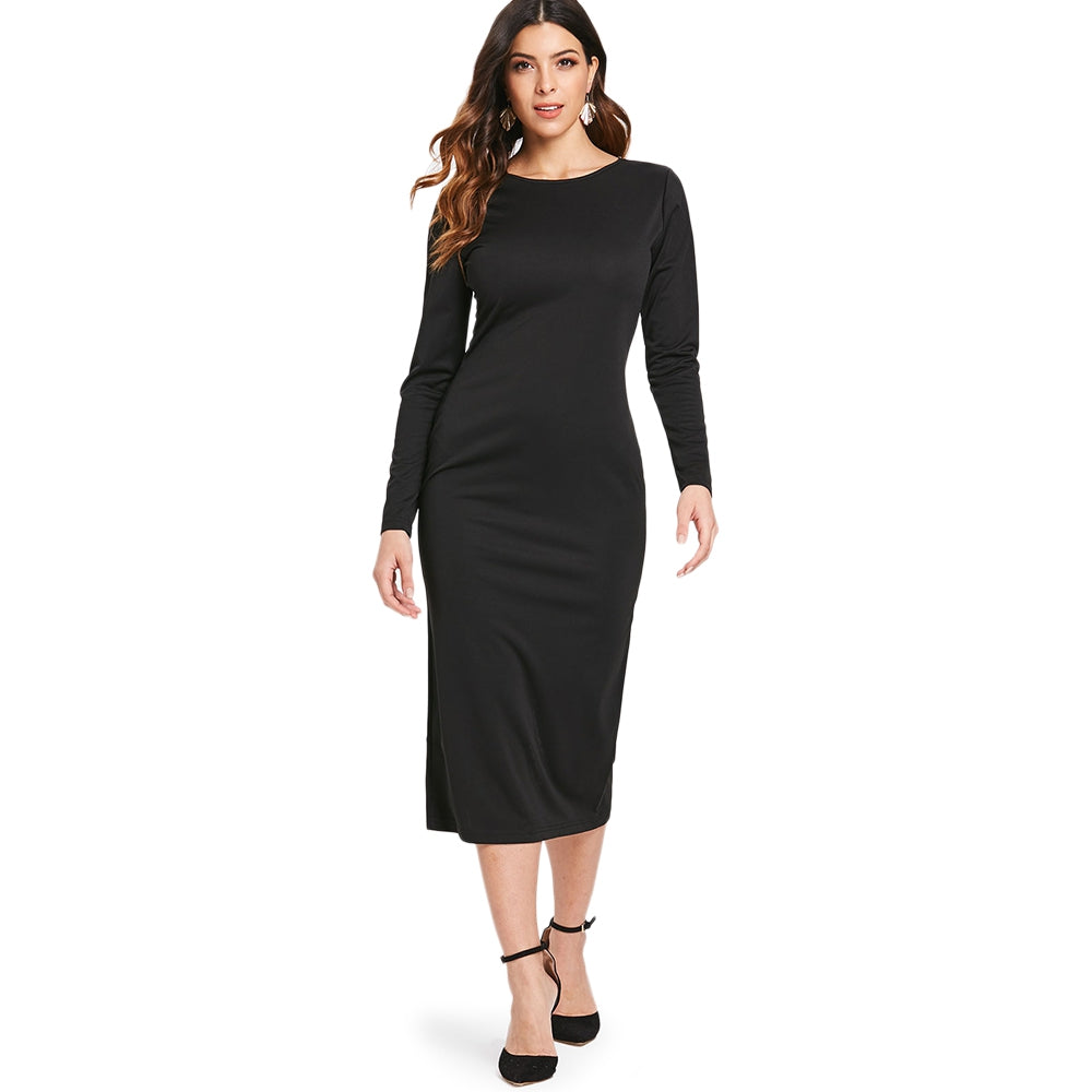 Long Sleeve Zip Back Slim Dress | bestdress1.com