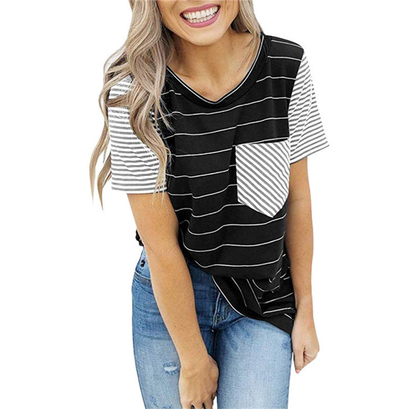 Women's casual striped print T-shirt | bestdress1.com