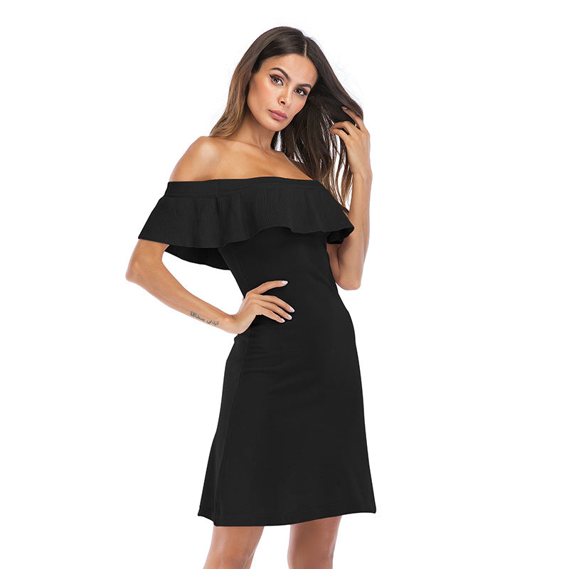Women's dress summer new 2018 word collar Slim | bestdress1.com