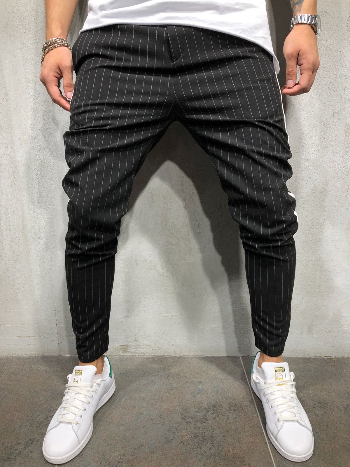 Men's Skinny Slim Striped Casual High Waist Pants | bestdress1.com