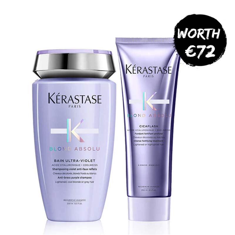 Kérastase Blond Absolu Bain Ultra Violet Shampoo & Cicaflash Intense Fortifying Treatment Duo