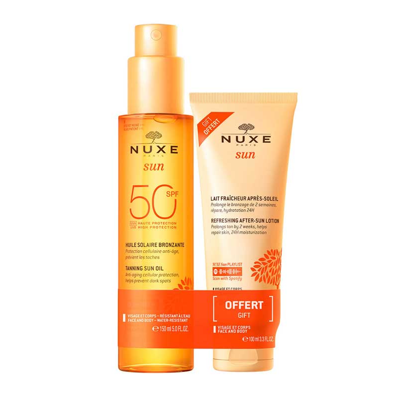 NUXE Tanning Sun Oil SPF50 Face & Body 150ml + Refreshing After-Sun Lotion 100ml Discontinued