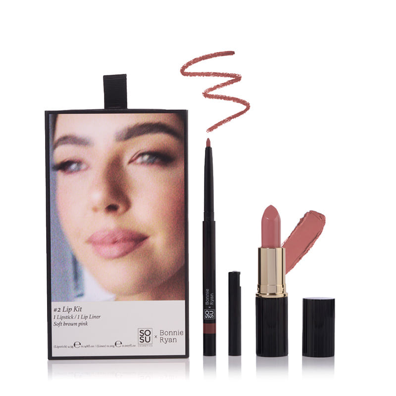 SOSU Cosmetics x Bonnie Ryan Lip Kit #2 Soft Brown Pink Discontinued