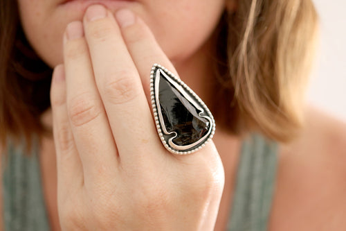 Obsidian Arrowhead ring. Sterling silver ring with black Obsidian Arrowhead.
