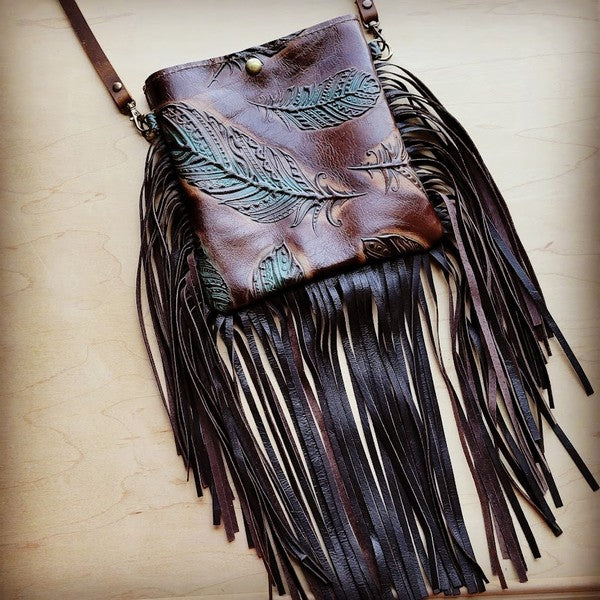 Turquoise Leather Bag With Fringe Detail - Small & Round – Indian