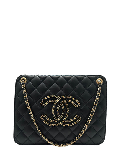 Chanel Black Quilted Caviar Leather Small Vanity Case with Metal