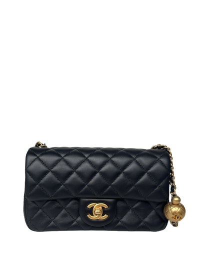 Chanel 2019 Black Lambskin Leather Quilted Mini Rectangular