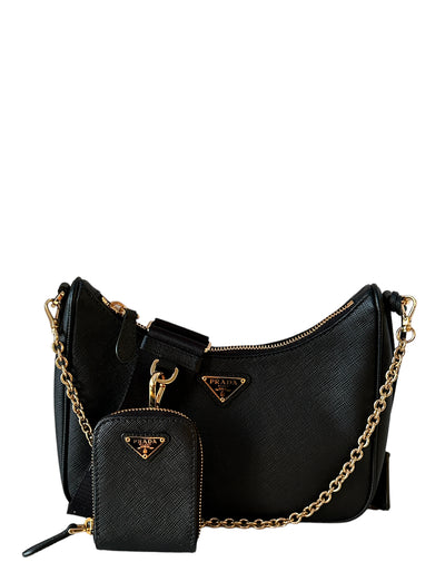 Prada Black Saffiano Lux Leather 2005 Re-Edition Shoulder Bag