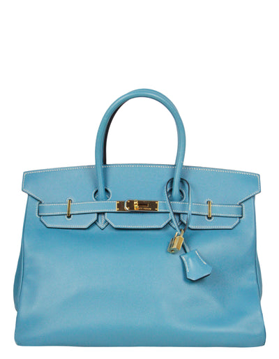 Hermes Blue Epsom Leather Gold Hardware Birkin 35 Bag Hermes