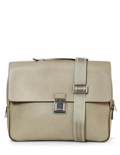 Authentic Louis Vuitton Vassili GM Gray Taiga Leather Briefcase Bag + Strap