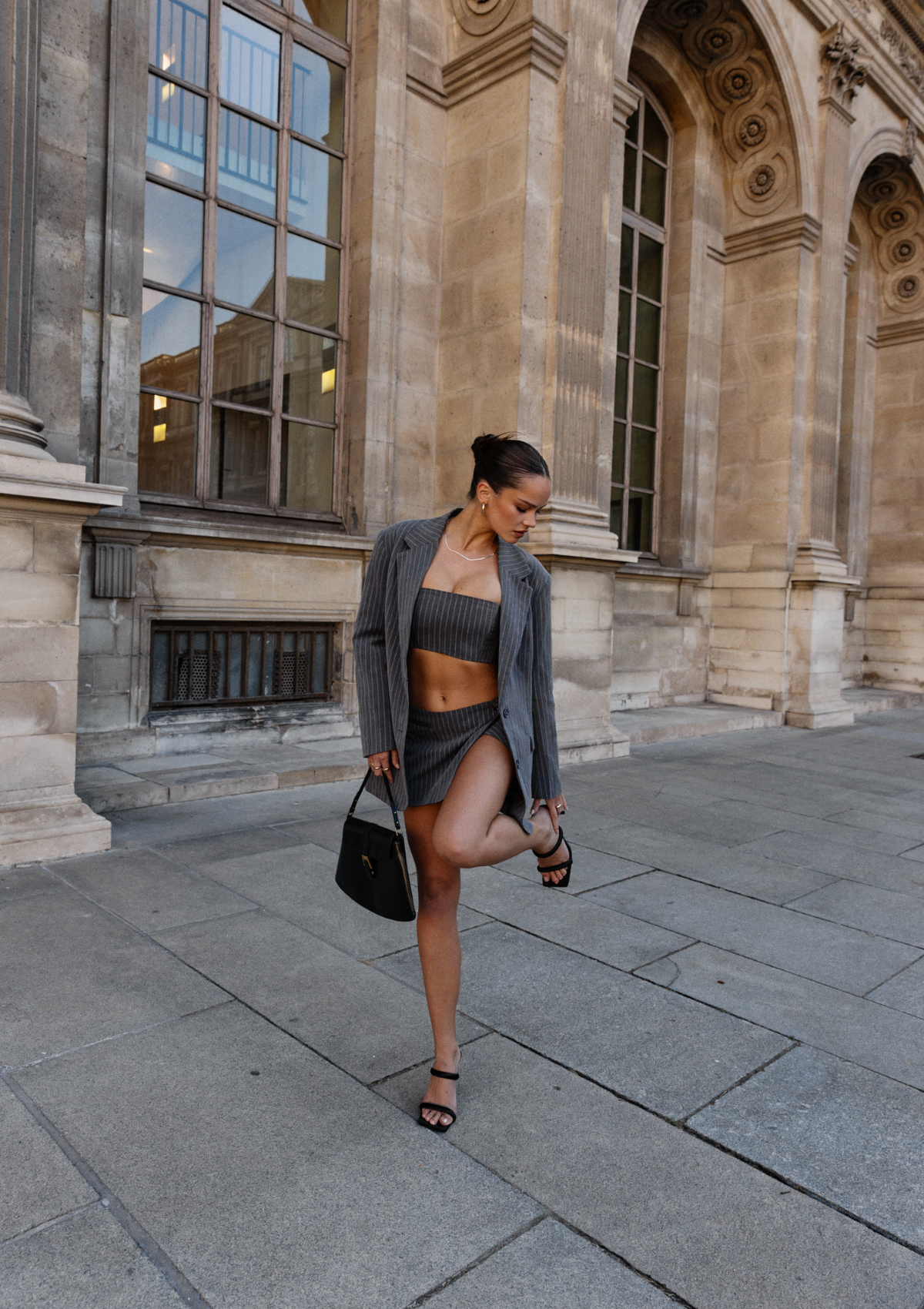 Bella Blazer - Grey Pinstripe