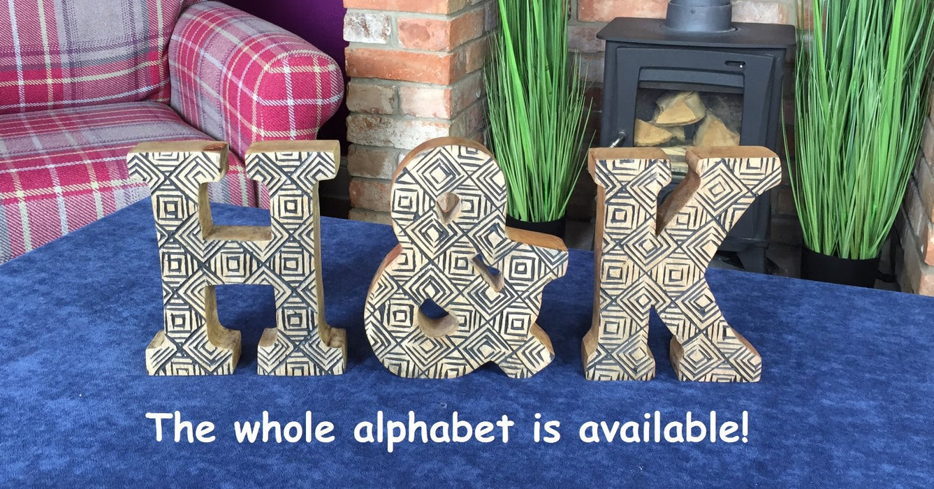 Hand Carved Wooden Geometric Letter A