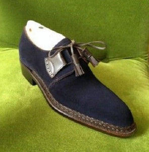 Handmade Men Navy Blue Shoes, Suede Leather Shoes, Dress Shoes - Kings Klothes 