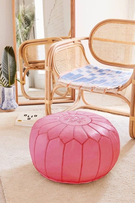 pink moroccan pouf footstool